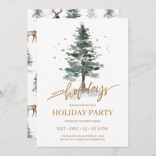 Uitnodiging voor winterpine-boomvakantie (Voorkant / Achterkant)