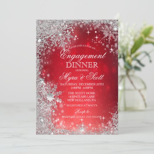 Uitnodiging voor winterverlovingsdiner (Staand voorkant)