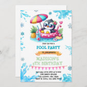 Uitnodiging voor winterzwembad-pinguïnfeestje (Voorkant / Achterkant)