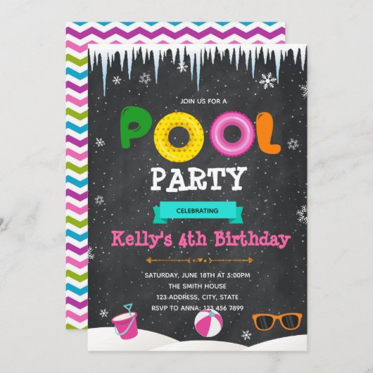 Uitnodiging voor winterzwembadfeest (Voorkant / Achterkant)