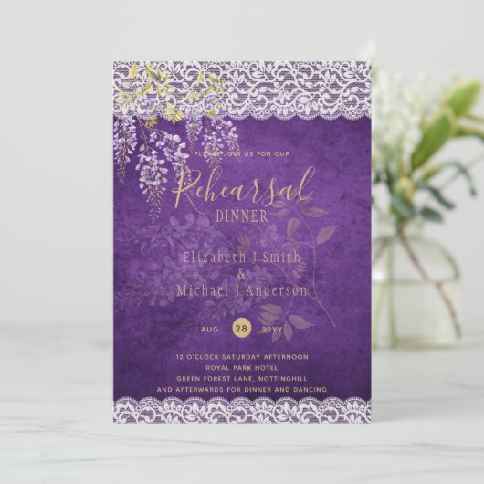 Uitnodiging voor Wisteria Bloemen Kant PROEFHuweli (Staand voorkant)