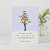 Uitnodiging voor wit olifant cadeau ruil kerstfees (Staand voorkant)