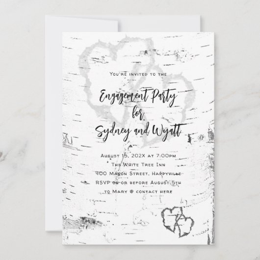 Uitnodiging voor witte berkenbast-verlovingsfeest (Voorkant)