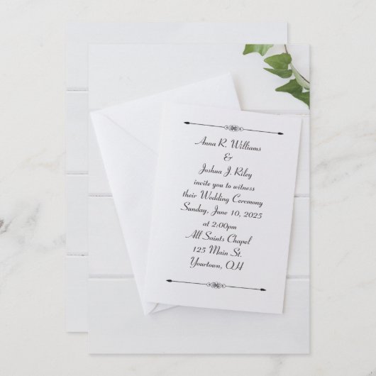 uitnodiging voor witte bruiloft met envelop met iv (Voorkant / Achterkant)