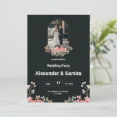 Uitnodiging voor witte en zwarte bruiloft (Staand voorkant)