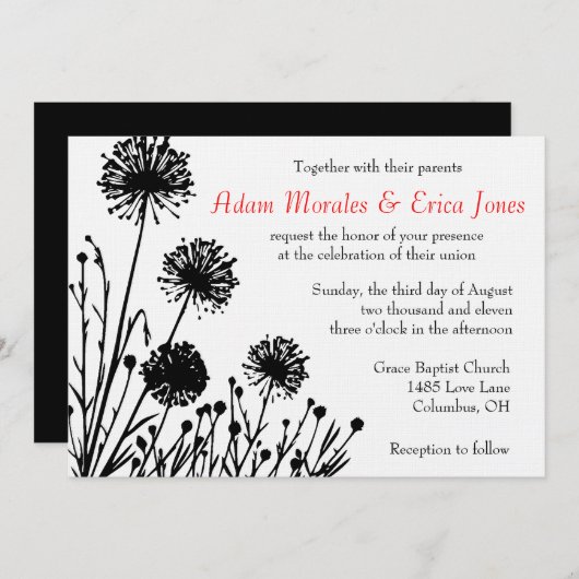 Uitnodiging voor witte en zwarte bruiloft (Voorkant / Achterkant)