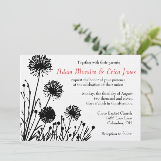Uitnodiging voor witte en zwarte bruiloft (Staand voorkant)