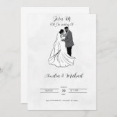 Uitnodiging voor witte en zwarte bruiloft (Voorkant / Achterkant)