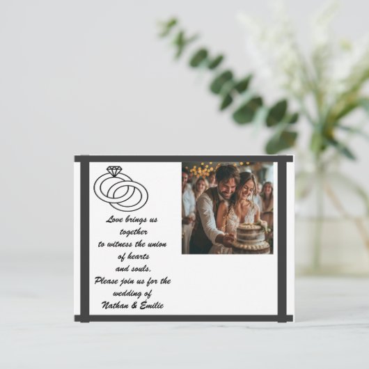 Uitnodiging voor witte en zwarte bruiloft (Staand voorkant)