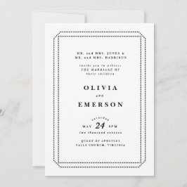 Uitnodiging voor witte en zwarte klassieke bruilof