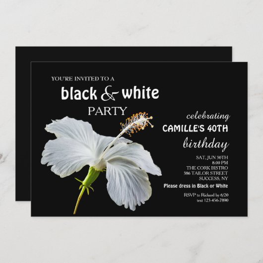 Uitnodiging voor witte hibiscus (Voorkant / Achterkant)