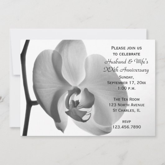 Uitnodiging voor witte orchidee huwelijksjubileumf (Voorkant)