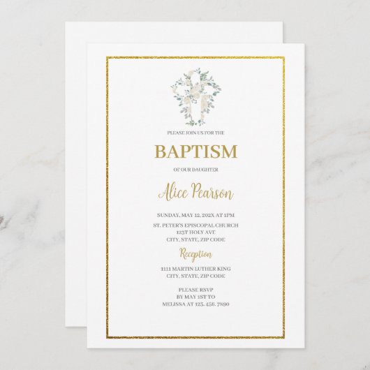 Uitnodiging voor witte rozendoop (Voorkant / Achterkant)