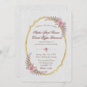 Uitnodiging voor witte trouw met goudkleurig bloem (Voorkant / Achterkant)