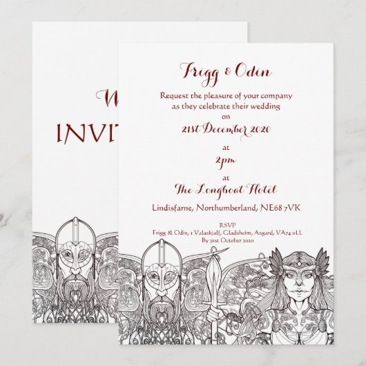 Uitnodiging voor Woden & Fríge's Trouwdag (Voorkant / Achterkant)