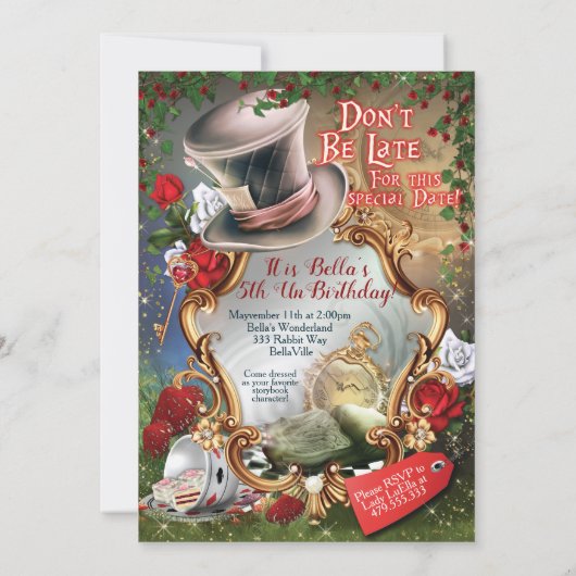 Uitnodiging voor Wonderland Party (Achterkant)