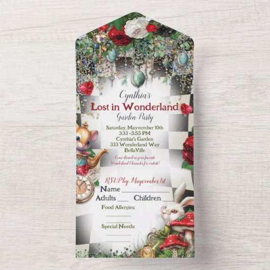 Uitnodiging voor Wonderland Party (Binnen)