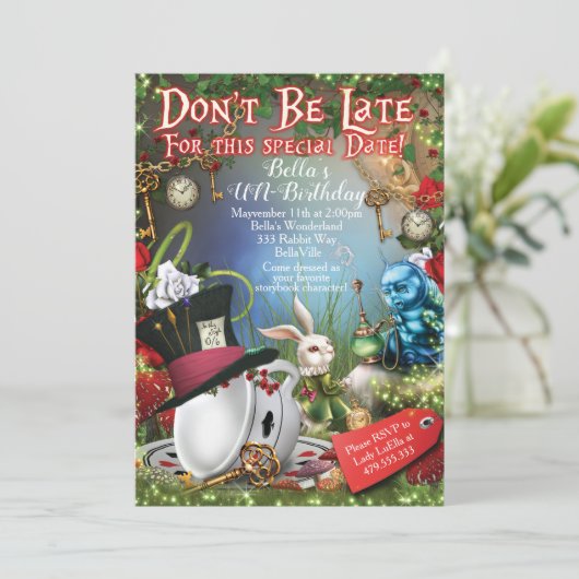 Uitnodiging voor Wonderland Party (Staand voorkant)