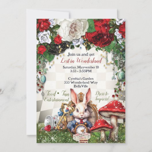 Uitnodiging voor Wonderland Party (Achterkant)