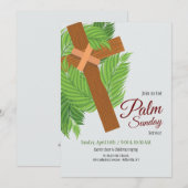 Uitnodiging voor Wooden Cross en Palms (Voorkant / Achterkant)