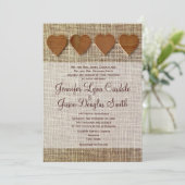 Uitnodiging voor Wooden Hearts Burlap (Staand voorkant)