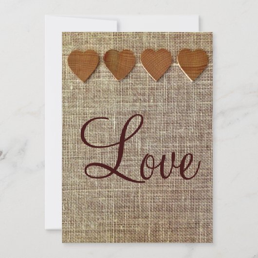 Uitnodiging voor Wooden Hearts Burlap (Achterkant)