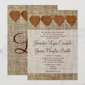 Uitnodiging voor Wooden Hearts Burlap (Voorkant / Achterkant)