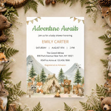 Uitnodiging voor Woodland Baby Shower 'Avontuur wa