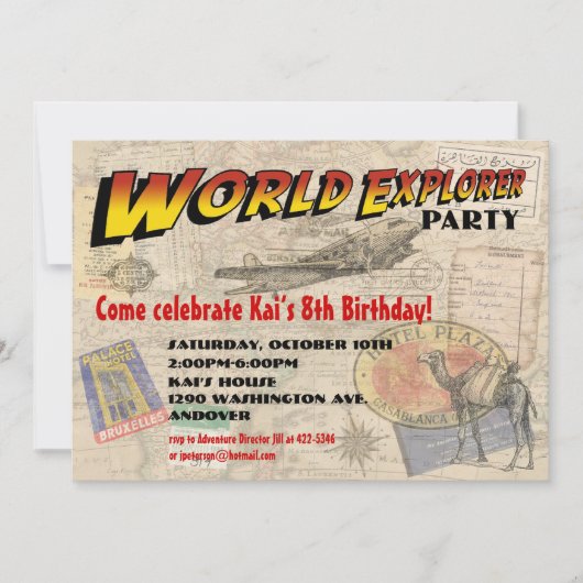Uitnodiging voor World Explorer Party (Voorkant)