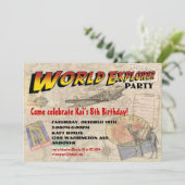 Uitnodiging voor World Explorer Party (Staand voorkant)