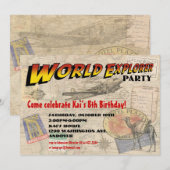 Uitnodiging voor World Explorer Party (Voorkant / Achterkant)