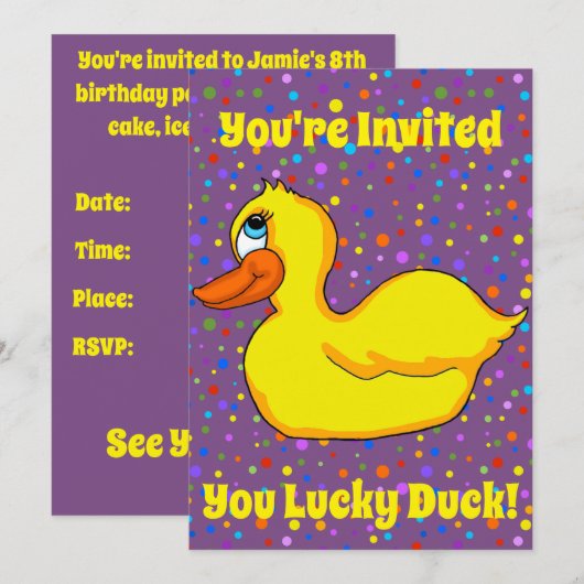 Uitnodiging voor Yellow Duck Party (Voorkant / Achterkant)