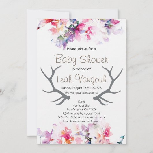 Uitnodiging voor zacht Baby shower en Antler (Voorkant)