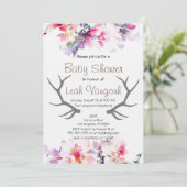 Uitnodiging voor zacht Baby shower en Antler (Staand voorkant)