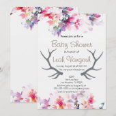 Uitnodiging voor zacht Baby shower en Antler (Voorkant / Achterkant)