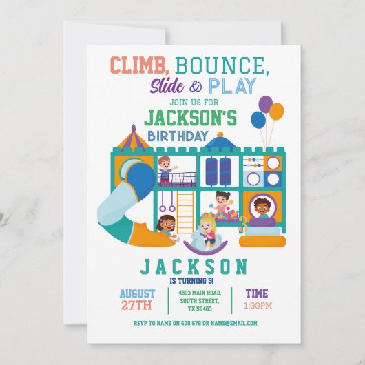 Uitnodiging voor Zachte Play Bounce Birthday Party (Voorkant)