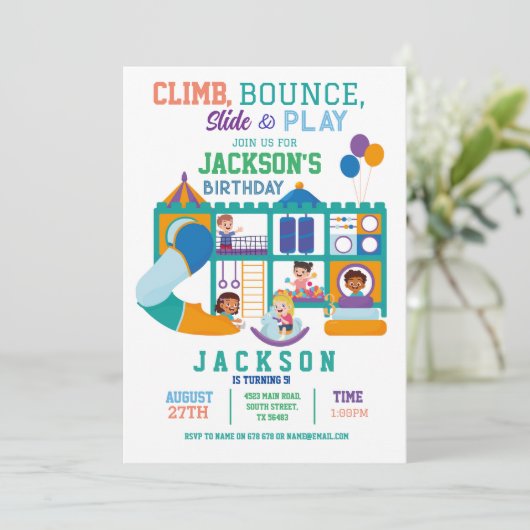 Uitnodiging voor Zachte Play Bounce Birthday Party (Staand voorkant)