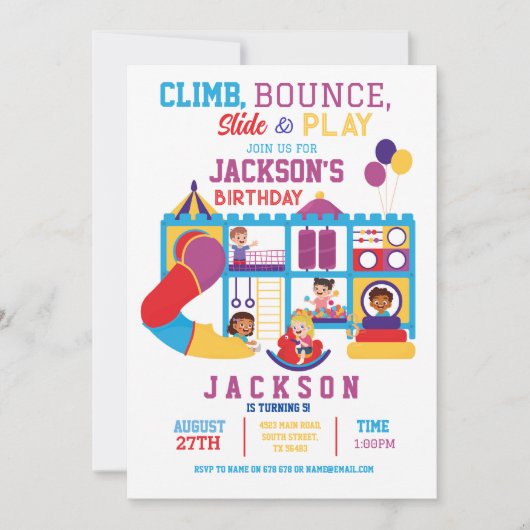 Uitnodiging voor Zachte Play Bounce Birthday Party (Voorkant)