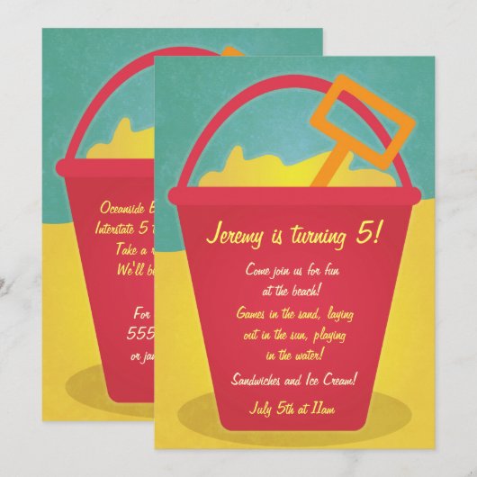 Uitnodiging voor Zand Pail Beach Party (Voorkant / Achterkant)