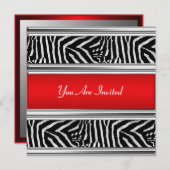 Uitnodiging voor zebra- en Rode-Birthday-partij (Voorkant / Achterkant)