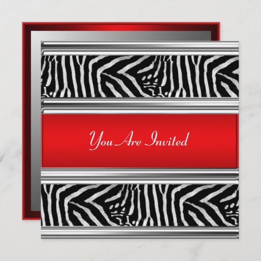 Uitnodiging voor zebra- en Rode-Birthday-partij (Voorkant / Achterkant)