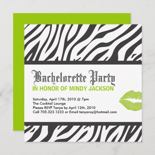 Uitnodiging voor Zebra Print Party (Voorkant / Achterkant)