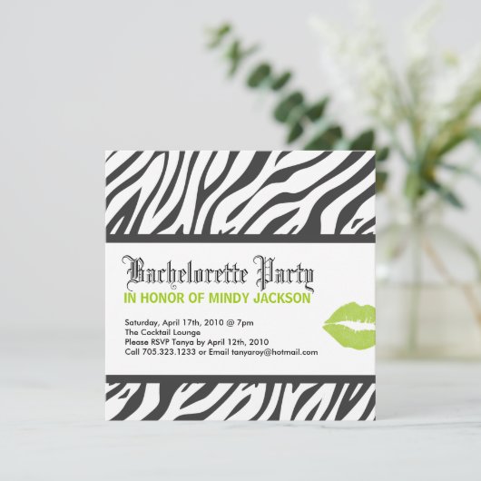 Uitnodiging voor Zebra Print Party (Staand voorkant)