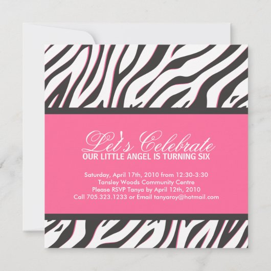 Uitnodiging voor Zebra Print Party (Achterkant)