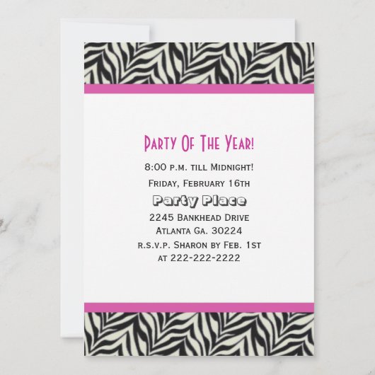 Uitnodiging voor Zebra Print Party (Achterkant)