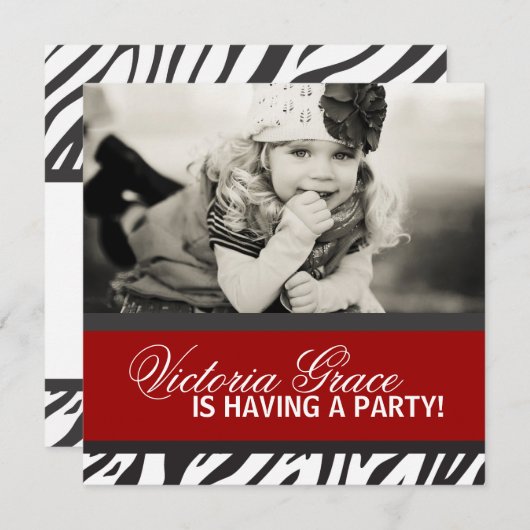 Uitnodiging voor Zebra Print Party (Voorkant / Achterkant)