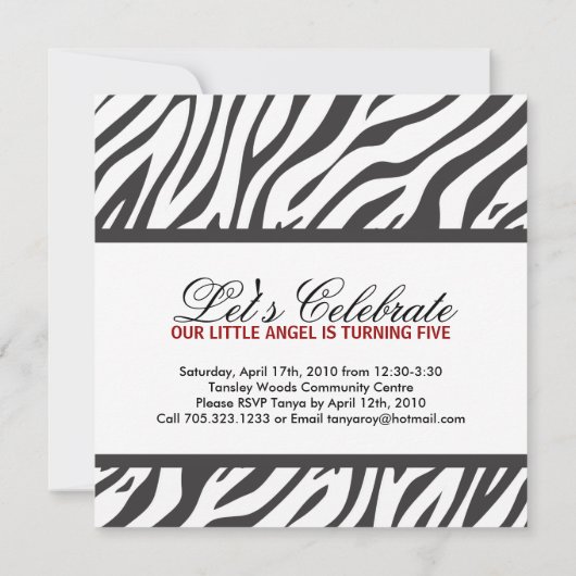 Uitnodiging voor Zebra Print Party (Achterkant)