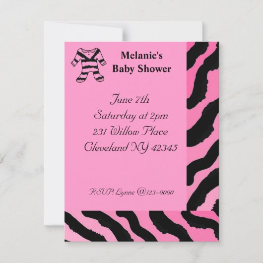 Uitnodiging voor zebraprint baby shower (Voorkant)