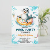 Uitnodiging voor zeehond zwembadfeest (Staand voorkant)