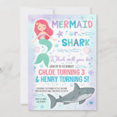 Uitnodiging voor zeemeermin- en haaienverjaardagsf (Voorkant)